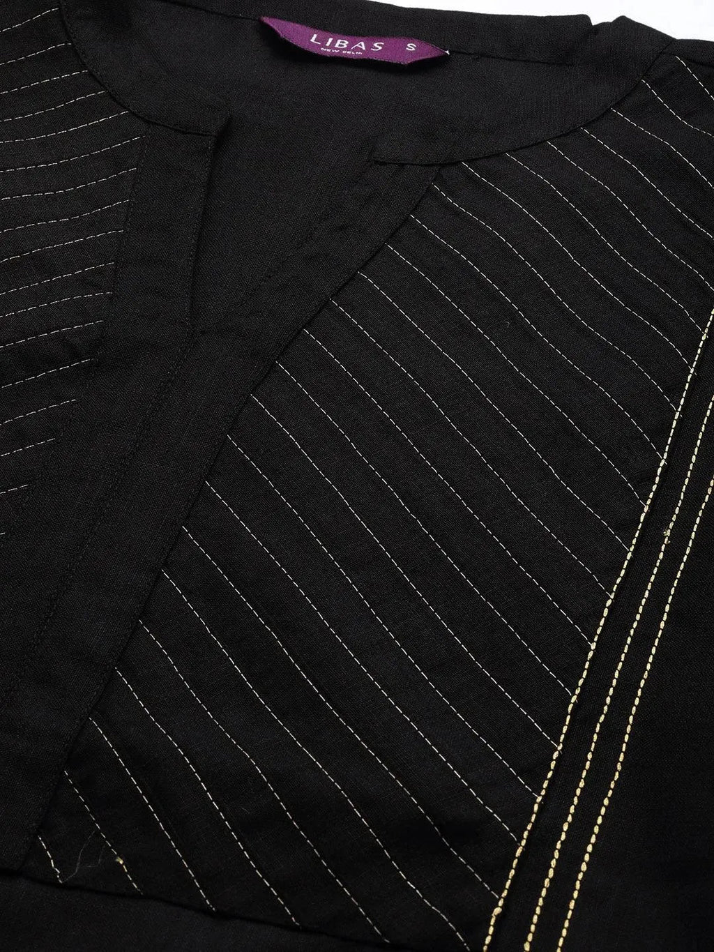 Black Solid Cotton Straight Kurta With Palazzos & Dupatta