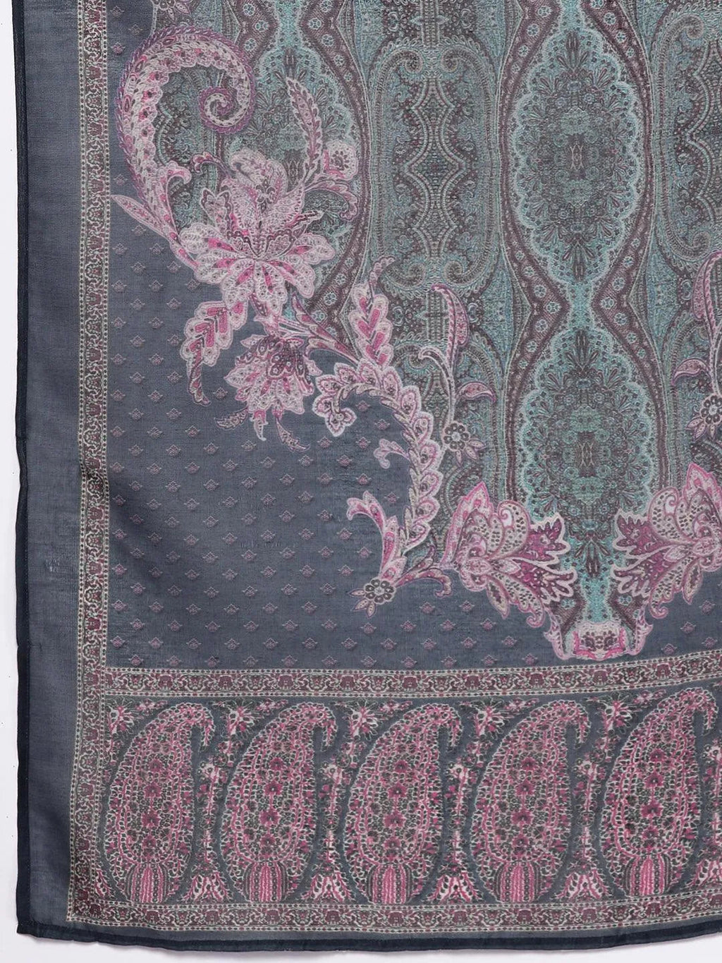 Blue Printed Crepe Straight Kurta With Trousers & Dupatta