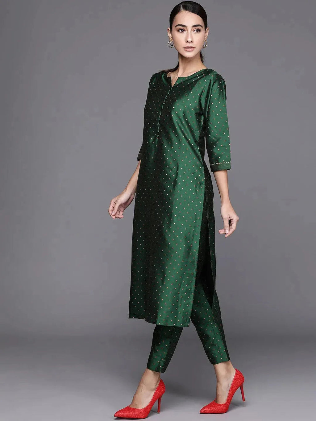 Green Self Design Art Silk Straight Kurta With Dupatta