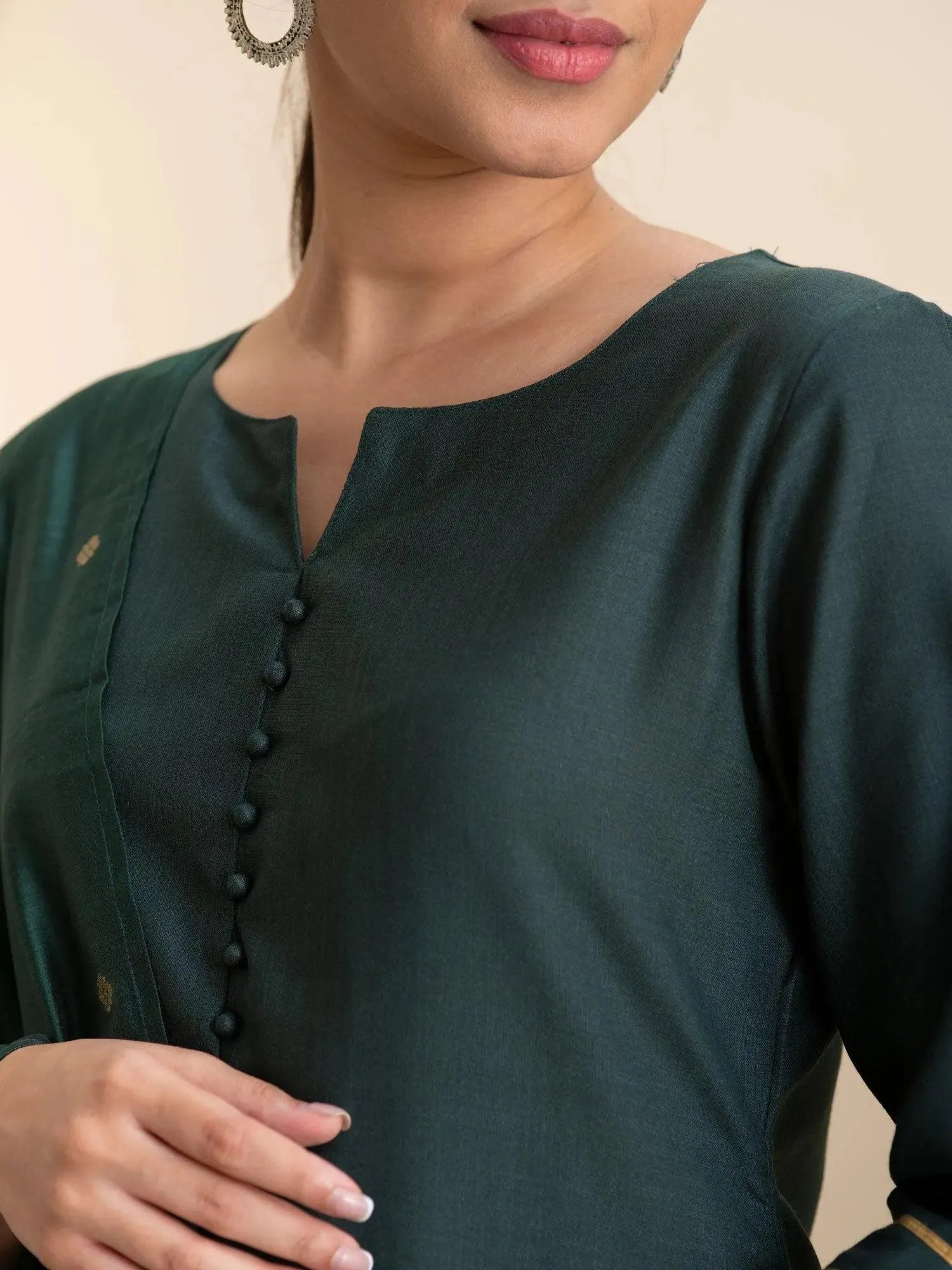 Green Solid Cotton Straight Kurta With Palazzos & Dupatta