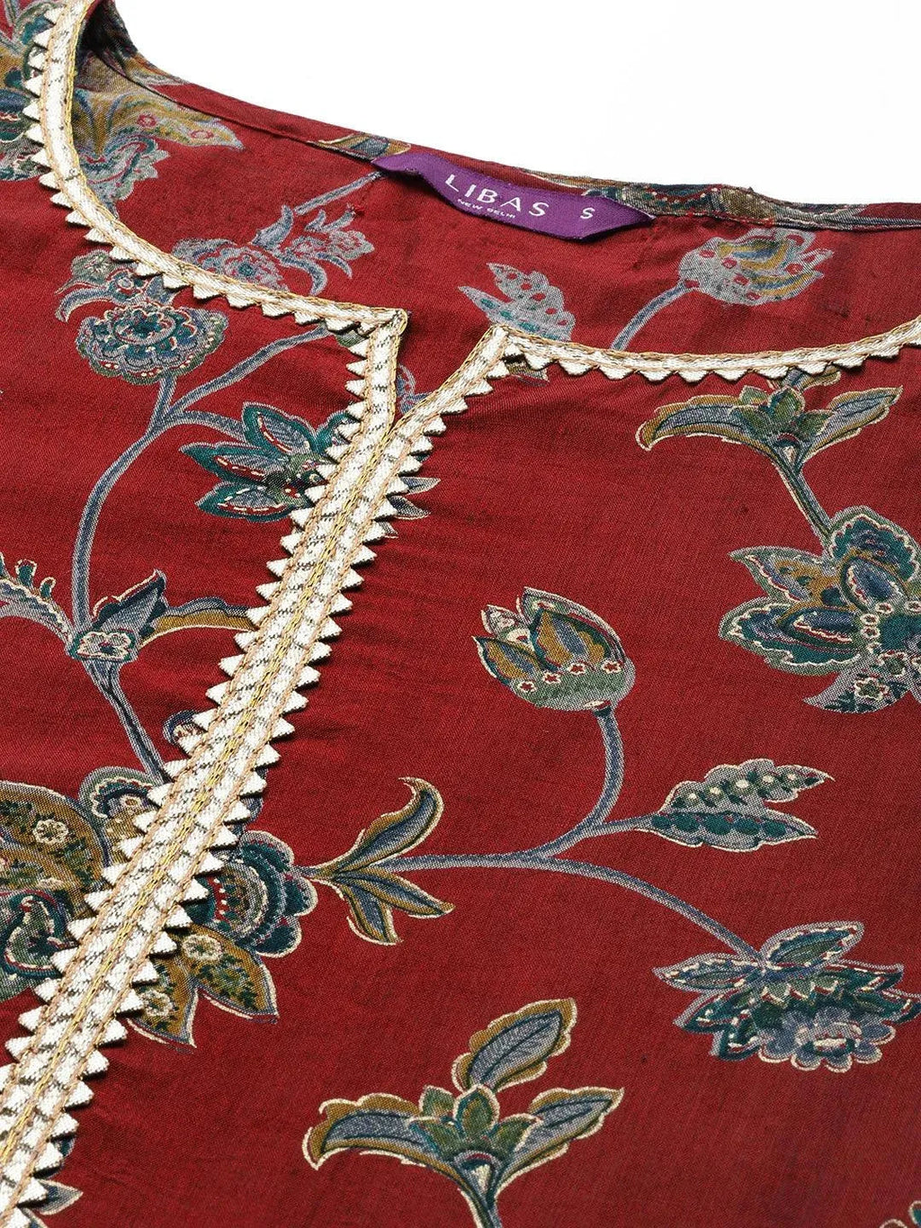 Maroon Printed Silk Blend Straight Kurta With Palazzos & Dupatta