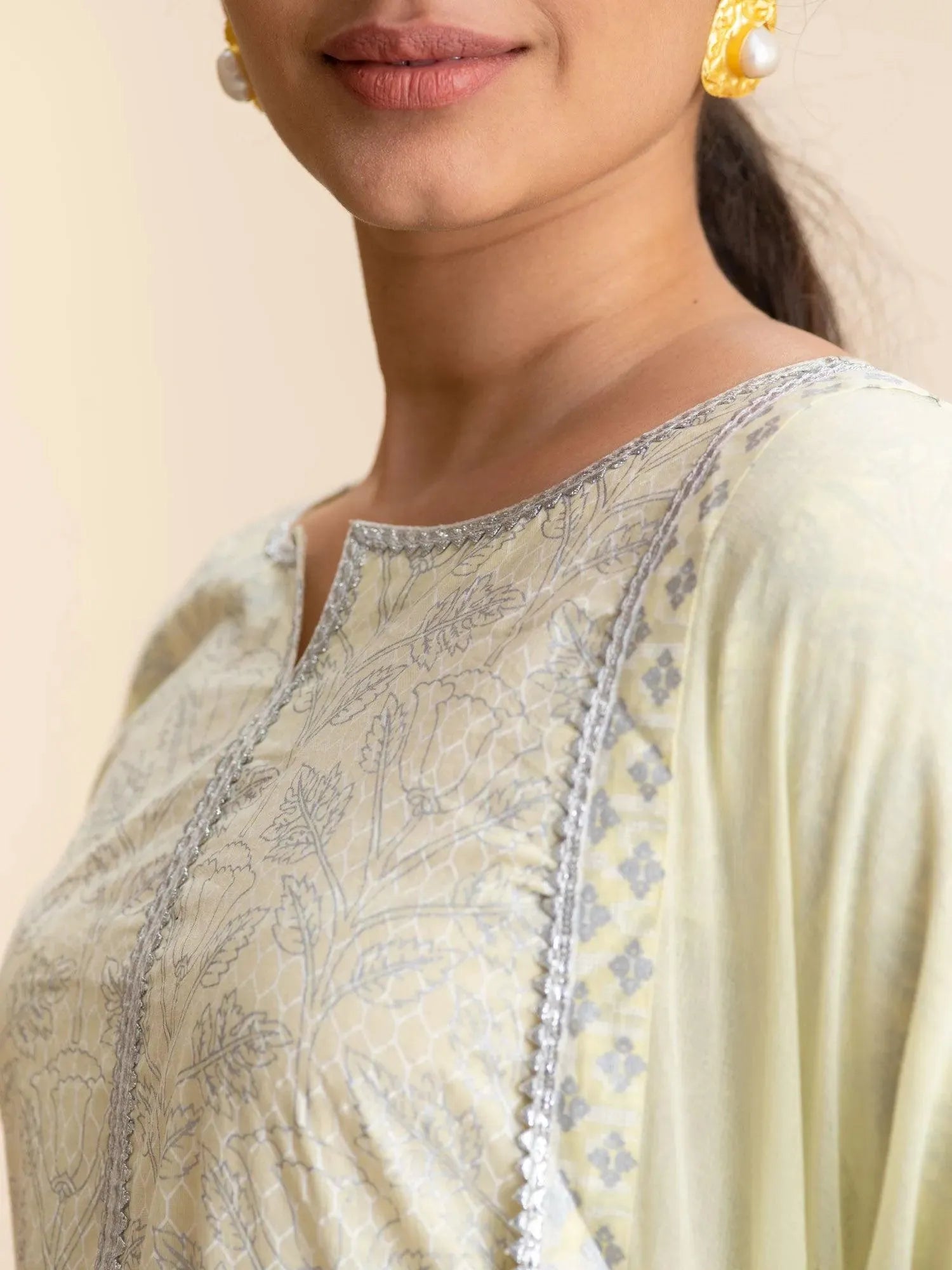 Yellow Printed Cotton Straight Kurta With Palazzos & Dupatta